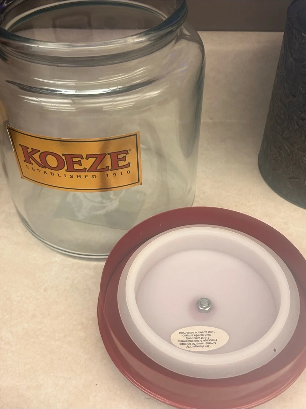 Vtg KOEZE’s Lidded Glass Cashew Nut Jar Counter Top Apothecary Store Display